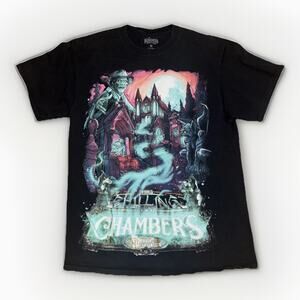 Knott’s Scary Farm Graphic T-Shirt Black Medium 18x26 Haunted Maze Horror Tee